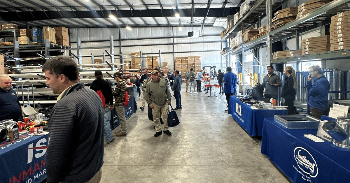 a group of people standing in a room